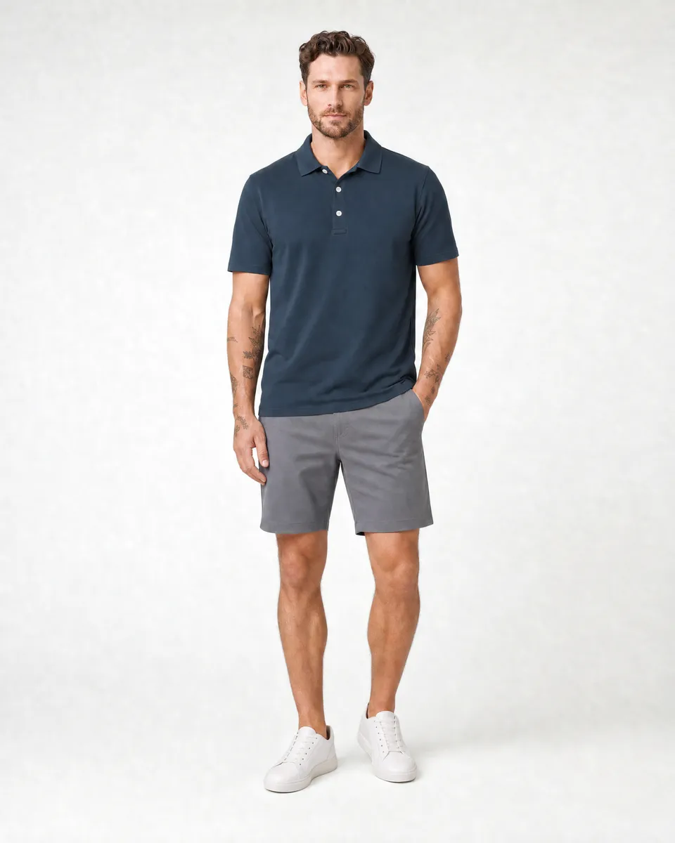 StringKing Men's Pima Jersey Classic Polo - Relaxed Fit, Navy, Full Front - Human Model