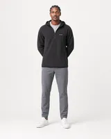StringKing Men's Polartec Fleece Quarter Zip Hoodie with Pockets - Relaxed Fit, Meteorite, Collar Shoulder - Human Model