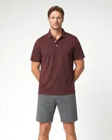 StringKing Men's Pima Jersey Classic Polo - Relaxed Fit, New Maroon, Full Front - Human Model - Top of head to Knees