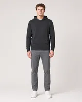 StringKing Men's Pima Terry Hoodie - Sharp Fit, Black, Full Front - Human Model - Top of head to Knees