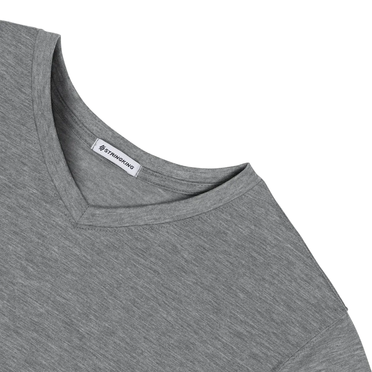 StringKing Men's FlexStyle Short Sleeve V-Neck T-Shirt - Relaxed Fit, Heather Gray, Detail