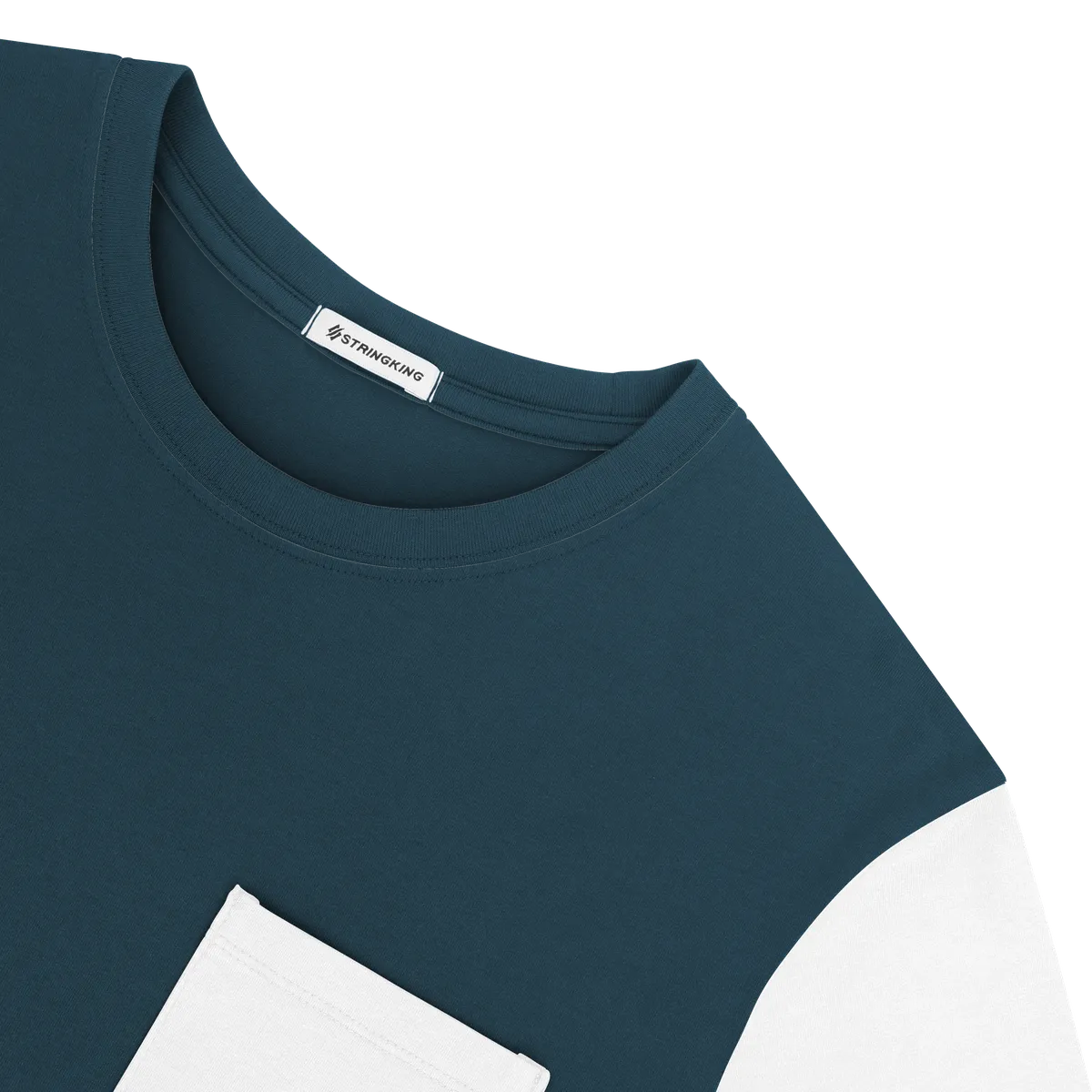 StringKing Men's Pima Jersey Pocket Tee Multi - Relaxed Fit, Navy Main, White Sleeves, Navy Cuffs, Detail
