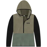 StringKing Women's Polartec Half Zip Hoodie - Relaxed Fit, Mermaid Top, Avenue Green Bottom, Meteorite Sleeves, Black Trim, Front