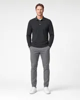 StringKing Men's Pima Terry Long Sleeve Polo - Sharp Fit, Black, Full Front - Human Model