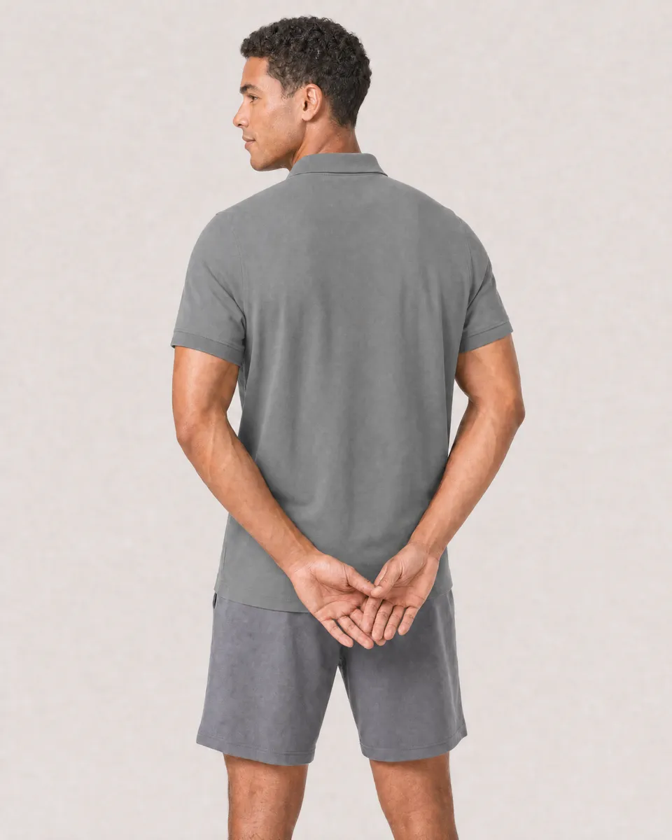 StringKing Men's Pima Terry Polo - Relaxed Fit, Frost Gray, Full Back - Human Model - Top of head to Mid-thigh