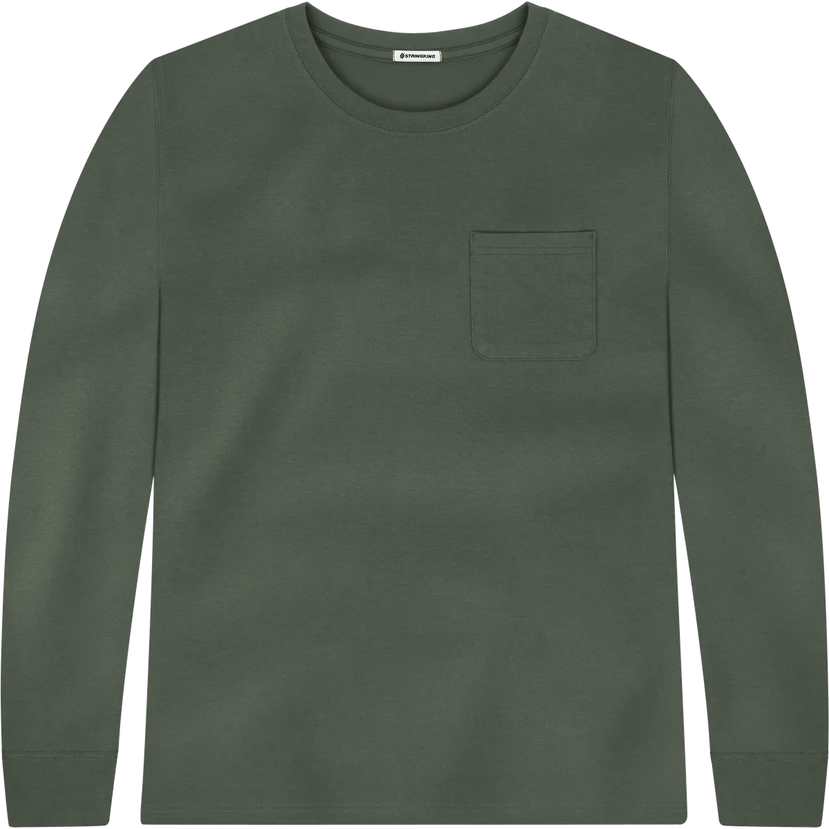 StringKing Men's Pima Jersey Long Sleeve Pocket Tee - Relaxed Fit, Moss, Front