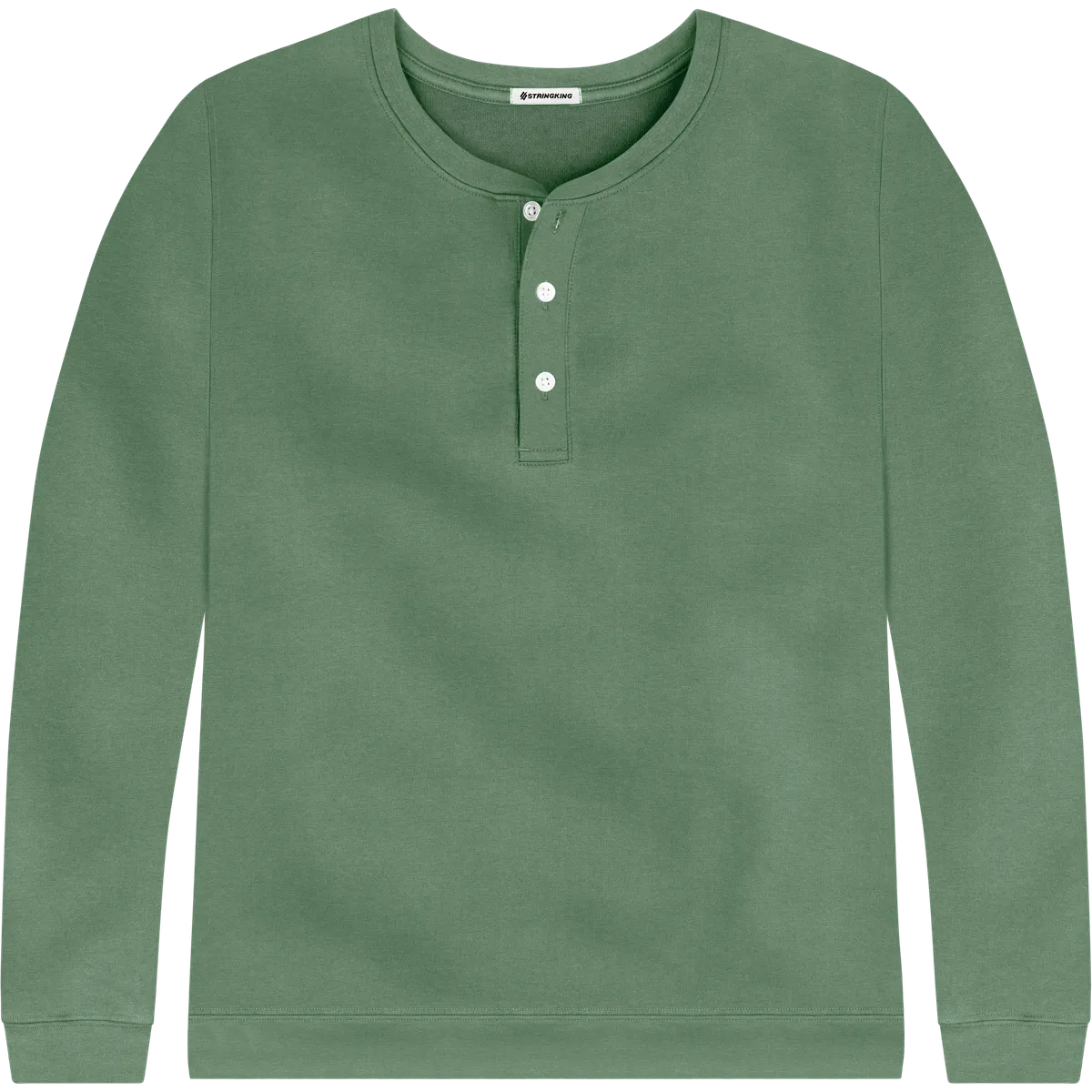 StringKing Men's Pima Cotton Henley Sweatshirt - Relaxed Fit, Green, Front