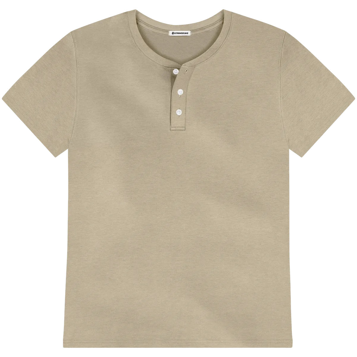 StringKing Men's Pima Cotton Short Sleeve Henley - Relaxed Fit, Warm Khaki, Front