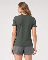 StringKing Women's Pima Terry Tee - Sharp Fit, Moss, Full Back - Human Model - Top of head to Mid-thigh