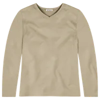 StringKing Women's Pima Cotton Long Sleeve V-Neck T-Shirt - Sharp Fit, Warm Khaki, Front
