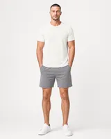 StringKing Men's Pima Terry Tee - Relaxed Fit, Tofu, Full Front - Human Model - Top of head to Knees