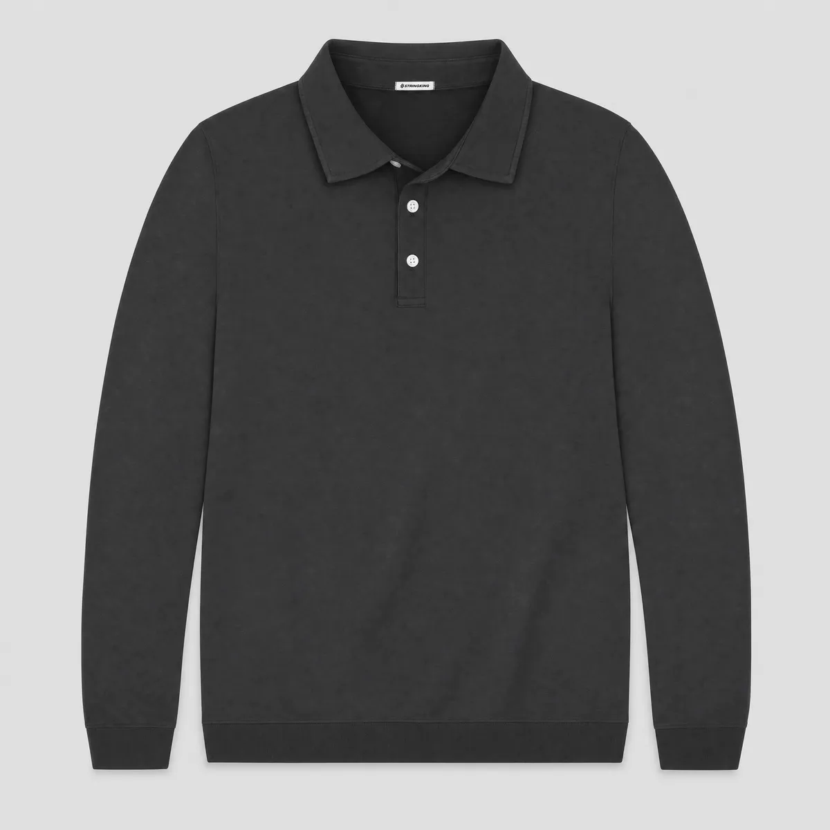 StringKing Men's Pima Terry Long Sleeve Polo - Sharp Fit, Black, Front