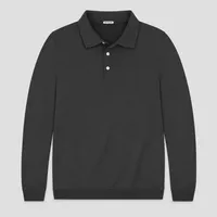 StringKing Men's Pima Terry Long Sleeve Polo - Sharp Fit, Black, Front