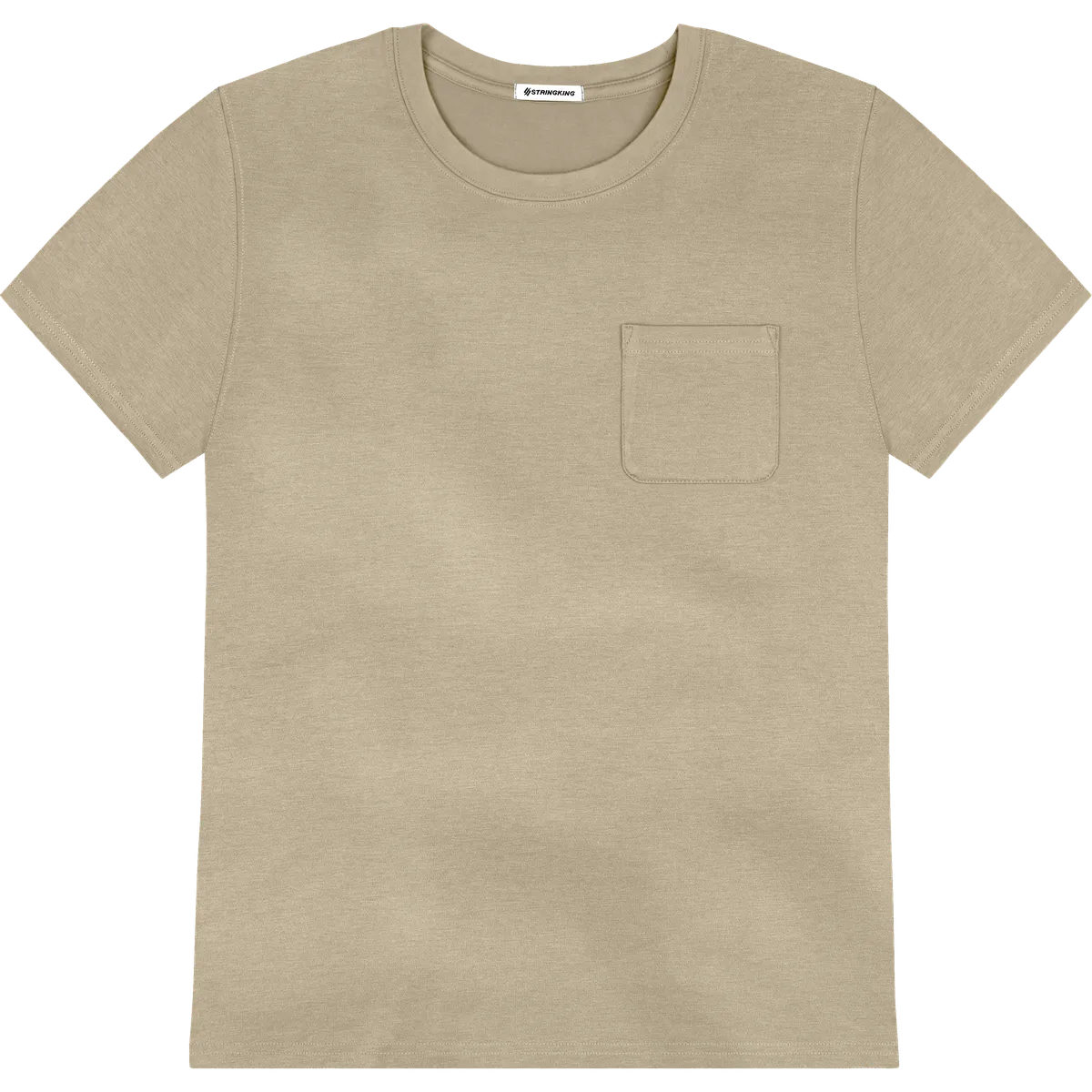 StringKing Men's Pima Cotton Short Sleeve Pocket Crewneck T-Shirt - Relaxed Fit, Warm Khaki, Front