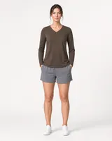 StringKing Women's Pima Jersey Long Sleeve V-Neck Tee - Relaxed Fit, Wren, Full Front - Human Model - Top of head to Knees