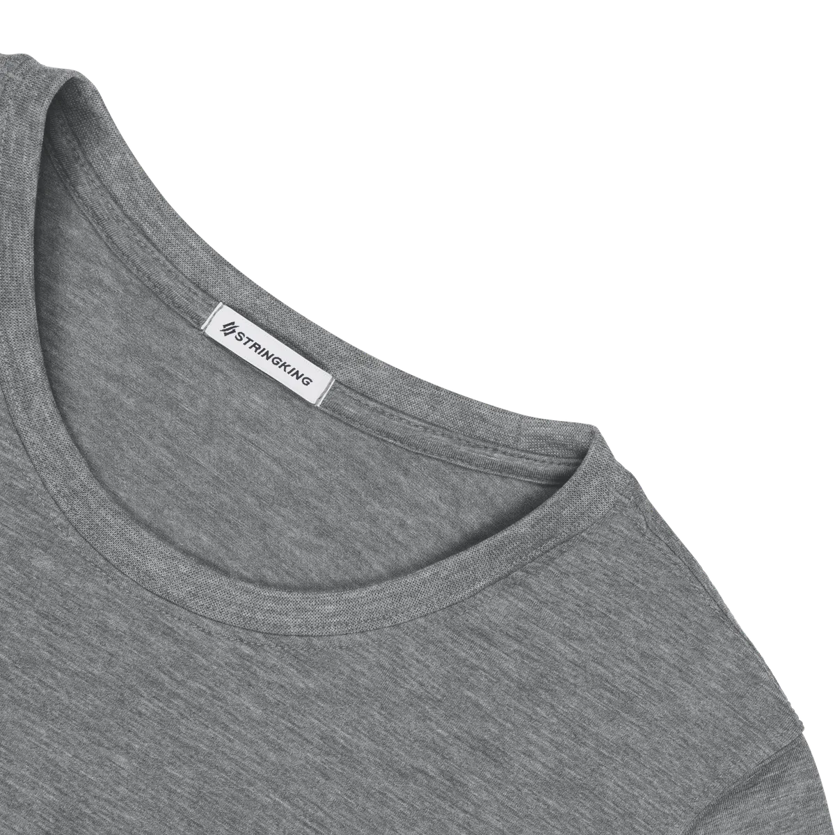 StringKing Women's FlexStyle Long Sleeve Crewneck T-Shirt - Relaxed Fit, Heather Gray, Detail