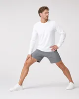 StringKing Men's Pima Terry Long Sleeve Tee - Sharp Fit, White, Full Front Angle - Human Model
