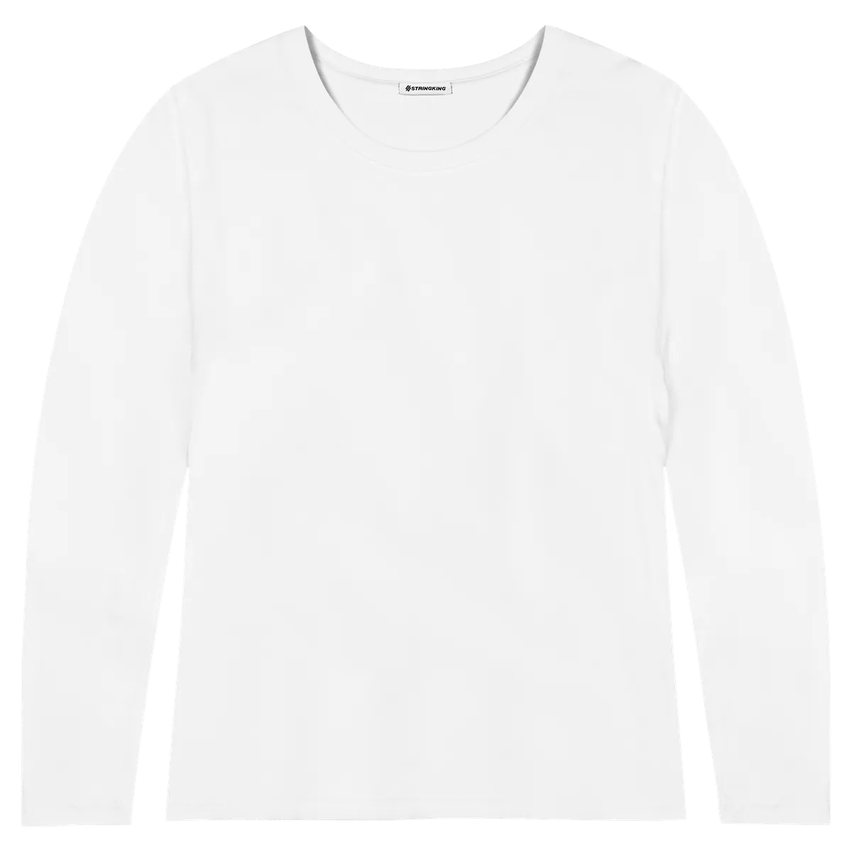 StringKing Women's Pima Cotton Long Sleeve Crewneck T-Shirt - Sharp Fit, White, Front