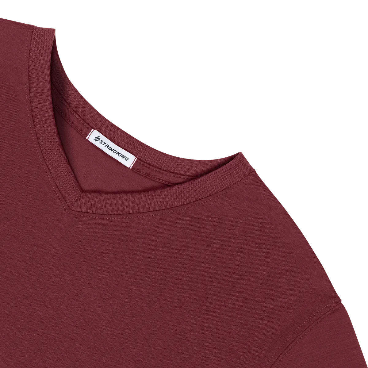 StringKing Men's FlexStyle Short Sleeve V-Neck T-Shirt - Relaxed Fit, Rhubarb, Detail