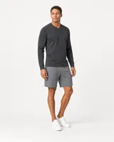 StringKing Men's Pima Terry Long Sleeve V-Neck Tee - Sharp Fit, Black, Full Front Angle - Human Model