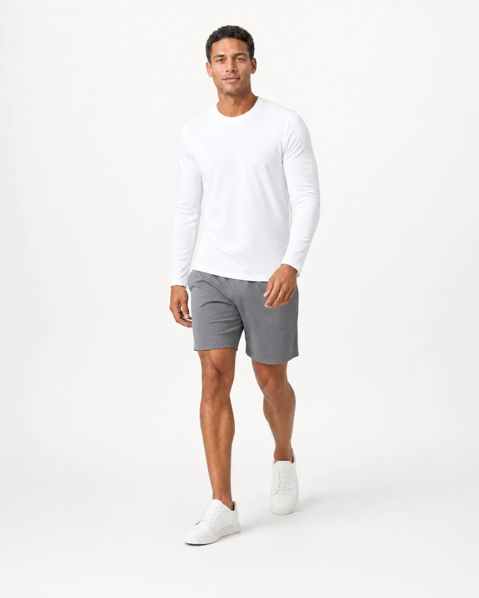 StringKing Men's StayWarm Long Sleeve Tee - Sharp Fit, White, Full Front Angle - Human Model