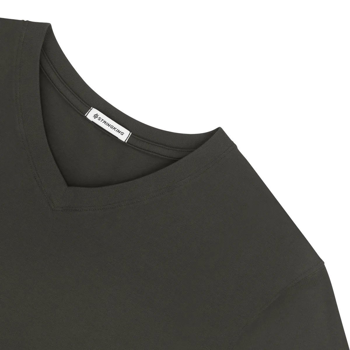 StringKing Men's Pima Jersey V-Neck Tee - Sharp Fit, Peat, Detail