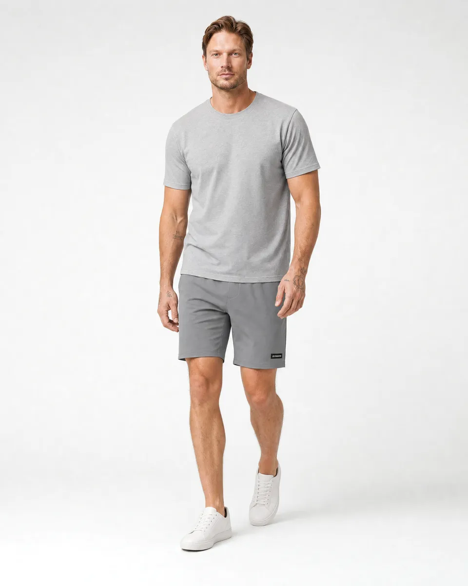 StringKing Men's StayWarm Shorts - Relaxed Fit, Gray, Full Front Angle - Human Model