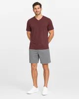 StringKing Men's Pima Jersey V-Neck Tee - Sharp Fit, New Maroon, Full Front - Human Model - Top of head to Knees