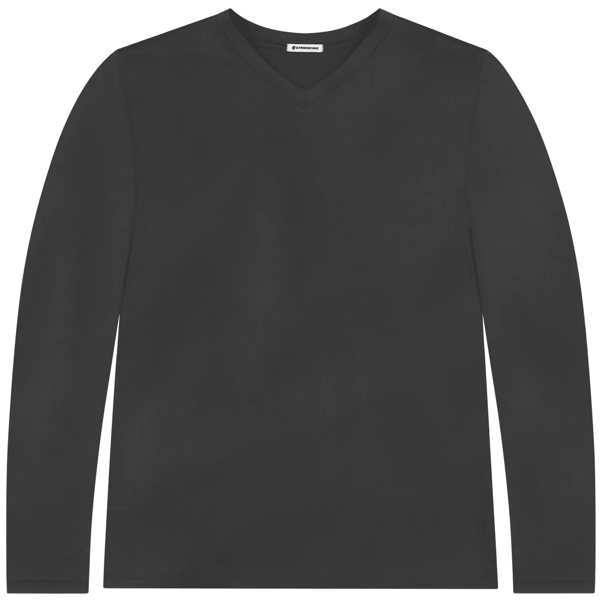 StringKing Men's FlexTech Long Sleeve V-Neck T-Shirt - Sharp Fit, Black, Front