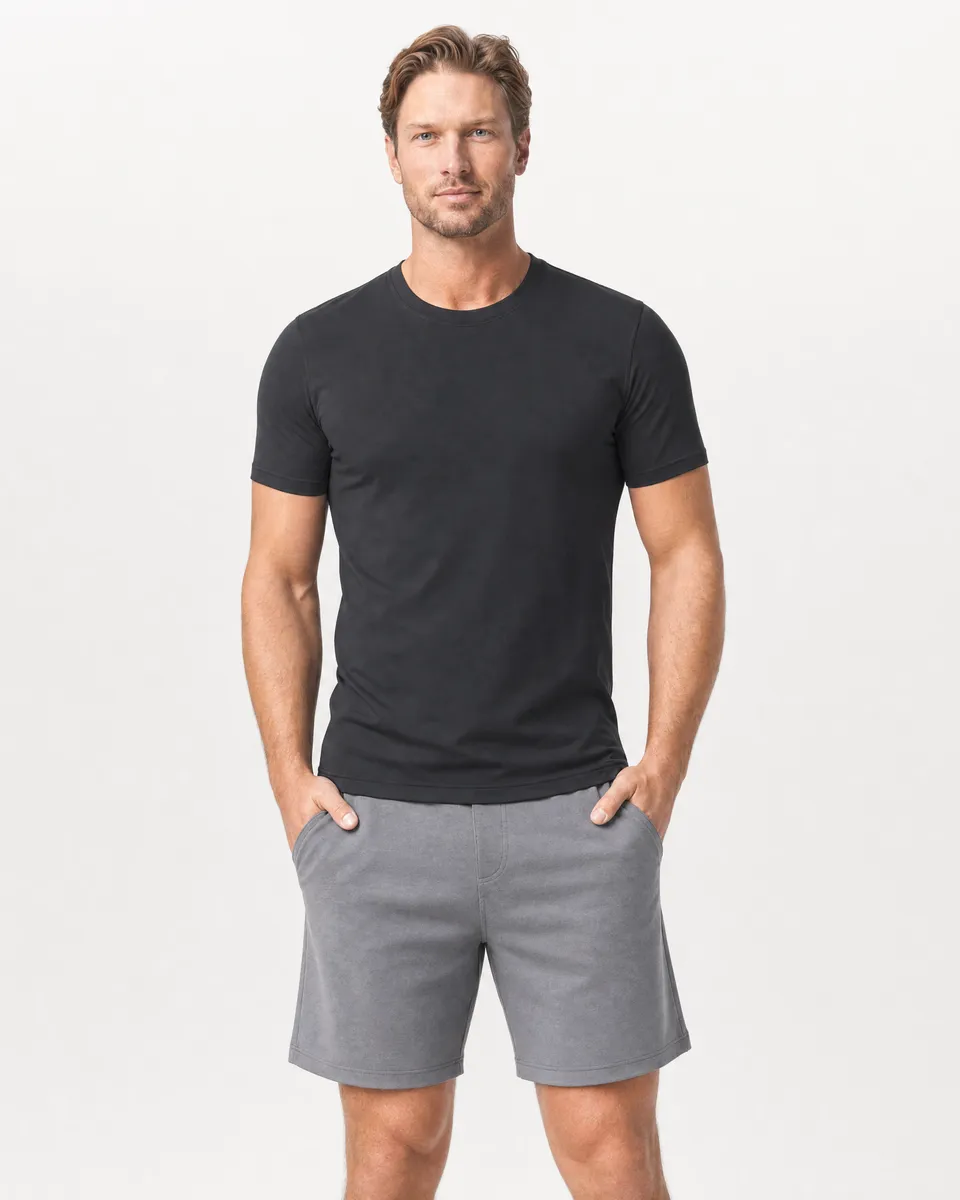 StringKing Men's StayWarm Tee - Sharp Fit, Black, Full Front - Human Model - Top of head to Knees