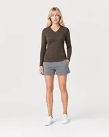 StringKing Women's Pima Jersey Long Sleeve V-Neck Tee - Sharp Fit, Wren, Full Front - Human Model