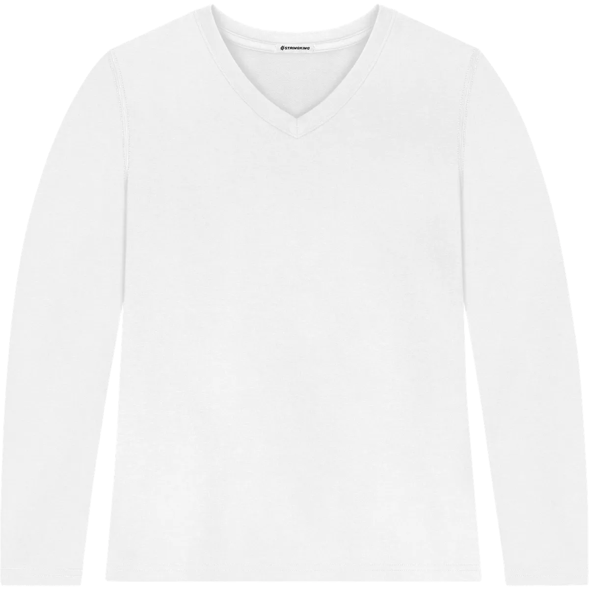 StringKing Women's Pima Terry Long Sleeve V-Neck Tee - Sharp Fit, White, Front
