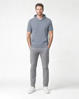 StringKing Men's Pima Terry Short Sleeve Hoodie - Sharp Fit, Tradewinds, Full Front - Human Model