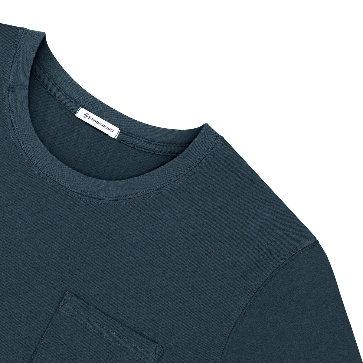 StringKing Men's Pima Cotton Short Sleeve Pocket Crewneck T-Shirt - Relaxed Fit, Navy, Detail