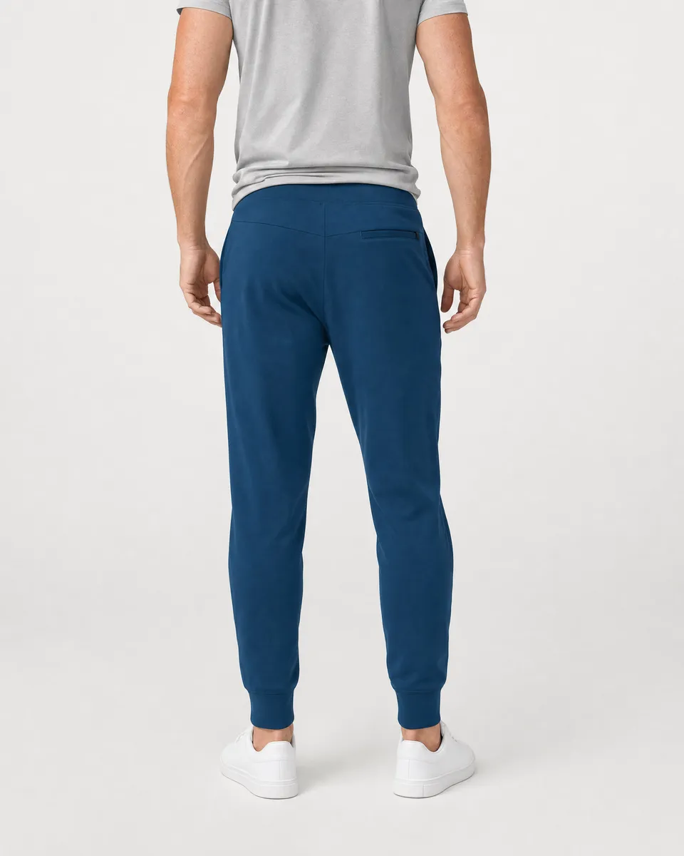 StringKing Men's StayWarm Joggers - Relaxed Fit, Navy Blue, Full Back - Human Model - Chest to Feet