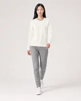 StringKing Women's Pima Terry Crew Sweater - Sharp Fit, Tofu, Full Front Angle - Human Model