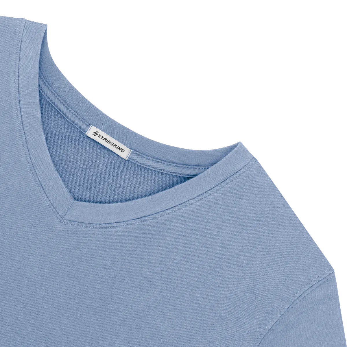 StringKing Women's Pima Cotton V-Neck Sweatshirt - Relaxed Fit, Slate Blue, Detail