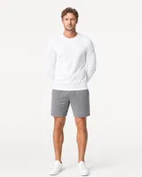 StringKing Men's Pima Jersey Long Sleeve Tee - Sharp Fit, White, Full Front - Human Model - Top of head to Knees