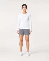 StringKing Women's Pima Jersey Long Sleeve Tee - Sharp Fit, White, Full Front - Human Model