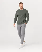 StringKing Men's Pima Terry Crew Sweatshirt - Sharp Fit, Moss, Full Front Angle - Human Model