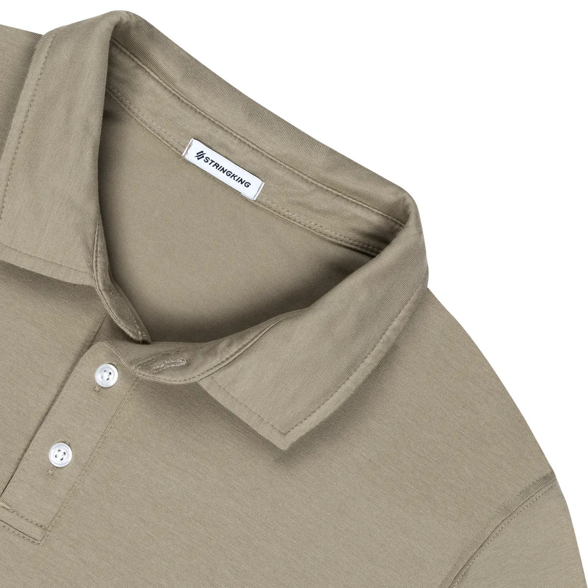 StringKing Men's Pima Cotton Long Sleeve Polo - Relaxed Fit, Warm Khaki, Detail