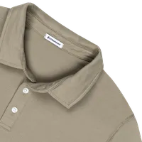 StringKing Men's Pima Cotton Long Sleeve Polo - Relaxed Fit, Warm Khaki, Detail