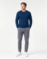 StringKing Men's StayWarm Sweater - Sharp Fit, Navy Blue, Full Front - Human Model - Top of head to Knees