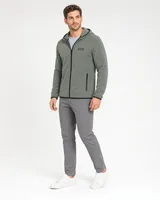 StringKing Men's Polartec Fleece Full Zip Hoodie with Pockets - Sharp Fit, Avenue Green, Full Front Angle - Human Model