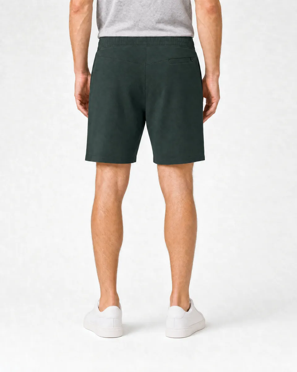 StringKing Men's Pima Terry Shorts - Relaxed Fit, Pine Grove, Full Back - Human Model - Chest to Feet