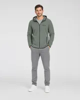 StringKing Men's Polartec Fleece Full Zip Hoodie with Pockets - Sharp Fit, Avenue Green, Full Front - Human Model