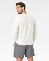 StringKing Men's Pima Terry Long Sleeve Tee - Relaxed Fit, Tofu, Full Back - Human Model - Top of head to Mid-thigh