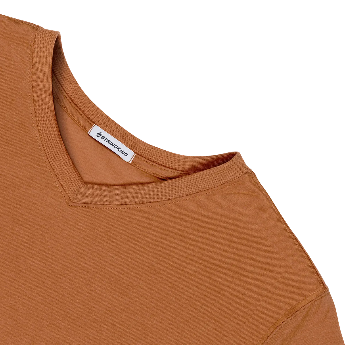 StringKing Men's FlexStyle Short Sleeve V-Neck T-Shirt - Sharp Fit, Bombay Brown, Detail
