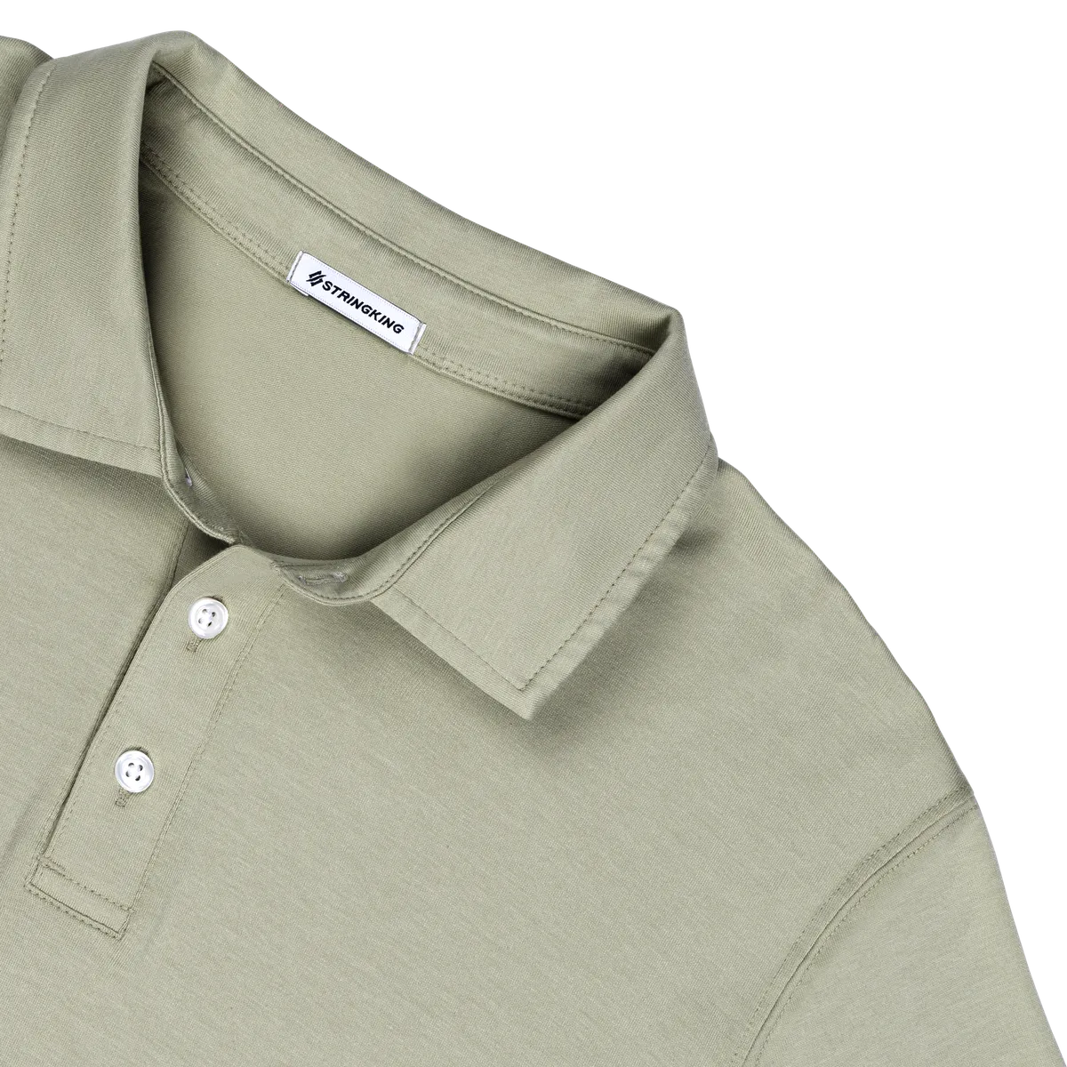 StringKing Men's Pima Cotton Short Sleeve Polo - Relaxed Fit, Khaki Green, Detail