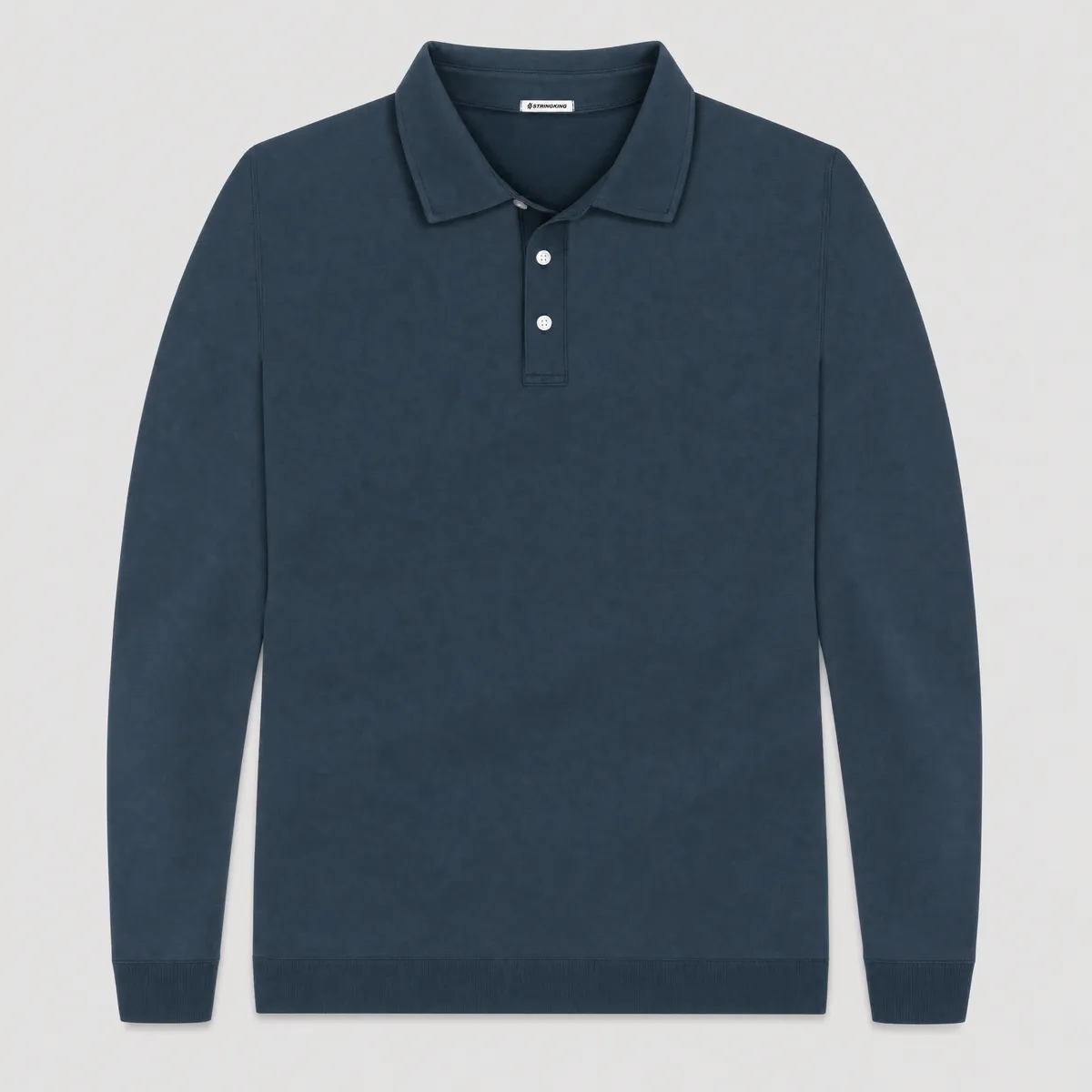 StringKing Men's Pima Terry Long Sleeve Polo - Relaxed Fit, Navy, Front
